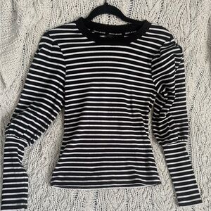 DKNY Black and White Striped Long Sleeve Top